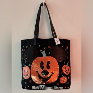 NWT WALT DISNEY WORLD MICKEY 🎃 HALLOWEEN PUMPKIN LARGE SEQUENCE TOTE BAG